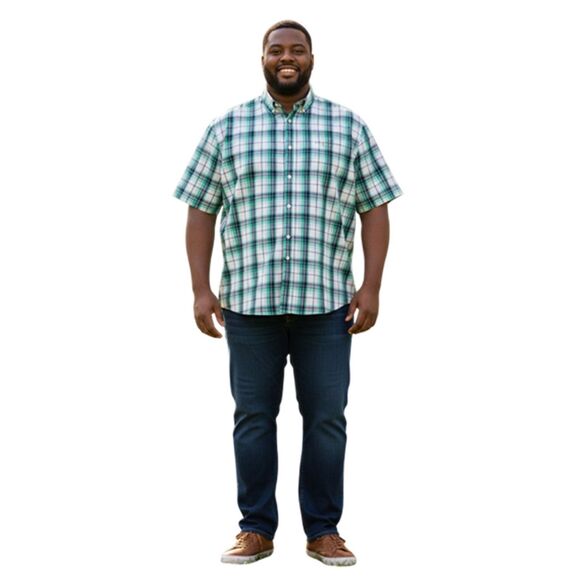 Croft & Barrow Aqua & Gray Plaid Short Sleeve Shirt Size XXL - Picture 8 of 11